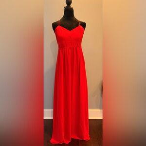 Belle Badgley Mischka red floor length washable gown NWT